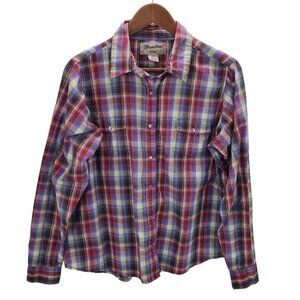 Wrancher By Wrangler Womens Pearl Snap Button Up Long Sleeve Plaid Shirt Sz XL